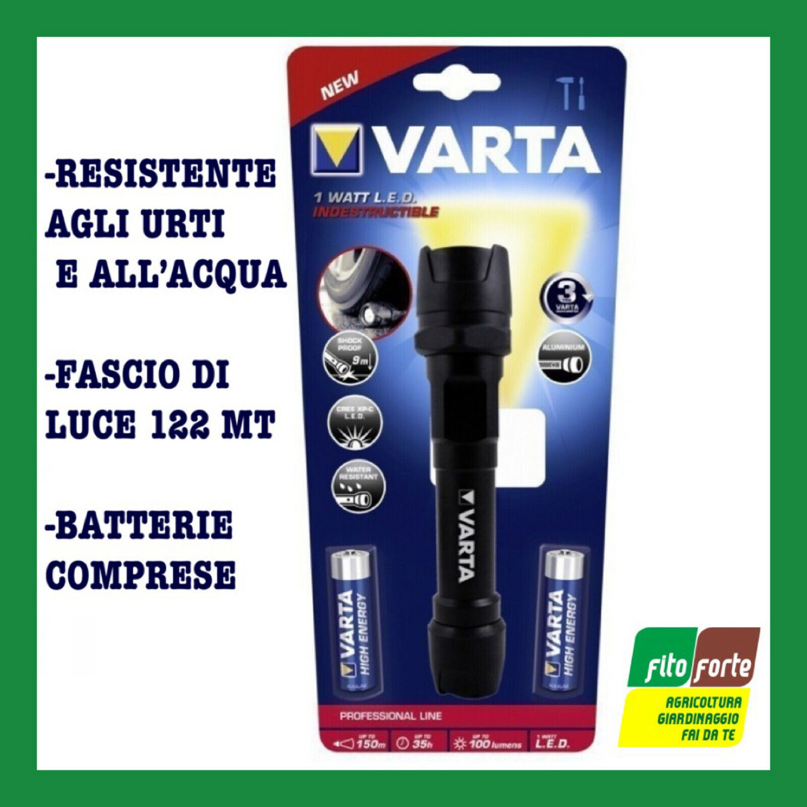 TORCIA VARTA 1 WATT LED BATTERIE INCLUSE 170 LUMEN ALLUMINIO INDESTRUCTIBLE