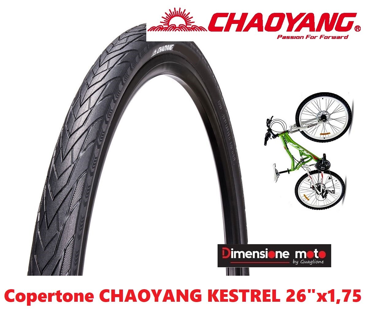 Copertone CHAOYANG 26x1,75 (44-559) KESTREL Nero Stradale per Bici 26" Cruiser