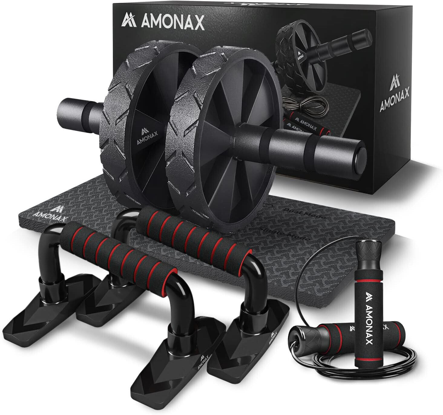 Amonax attrezzi palestra casa set (ruota addominali attrezzi, maniglie per