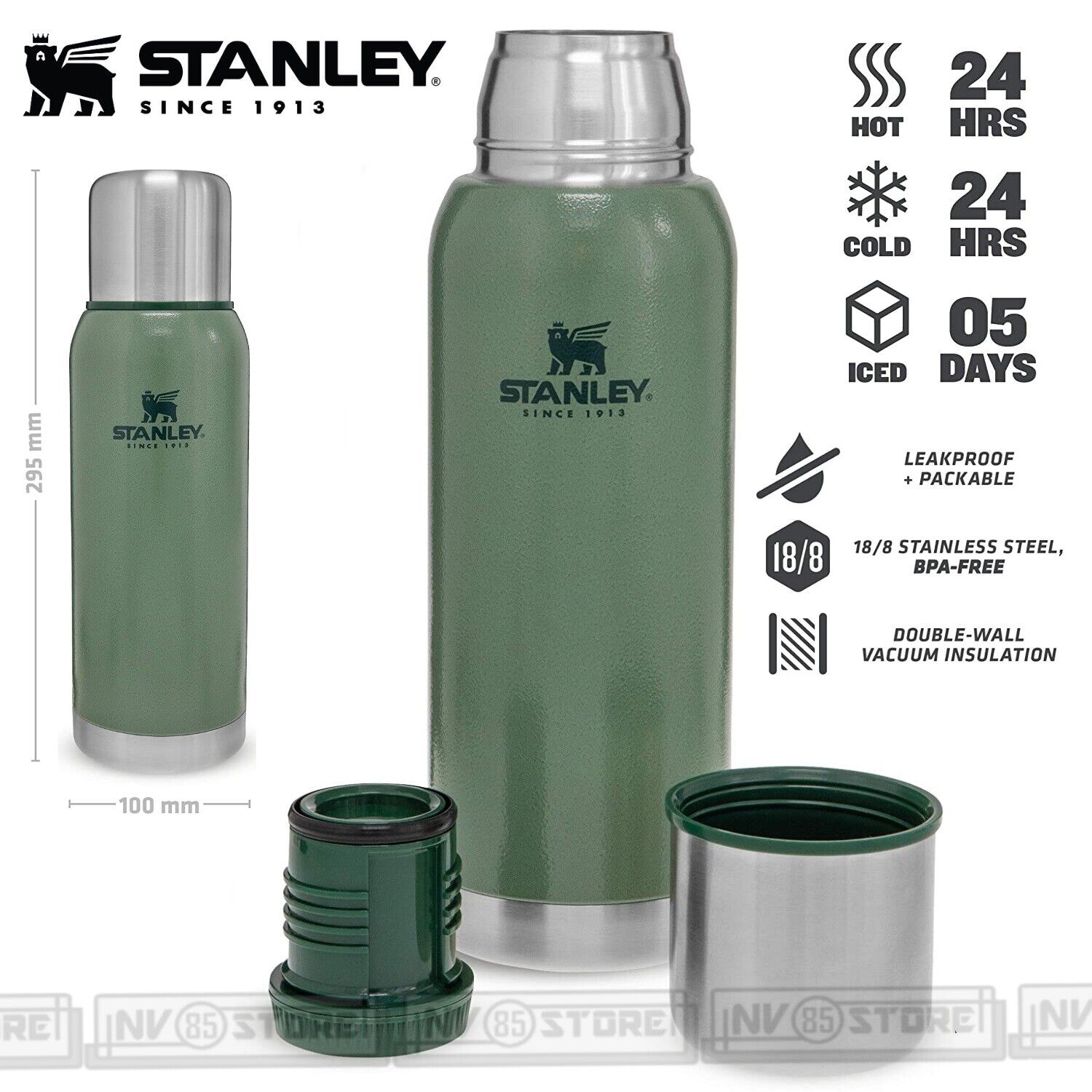 Borraccia Bottiglia STANLEY Adventure VACUUM BOTTLE 1.1 L Litri Hammertone Green