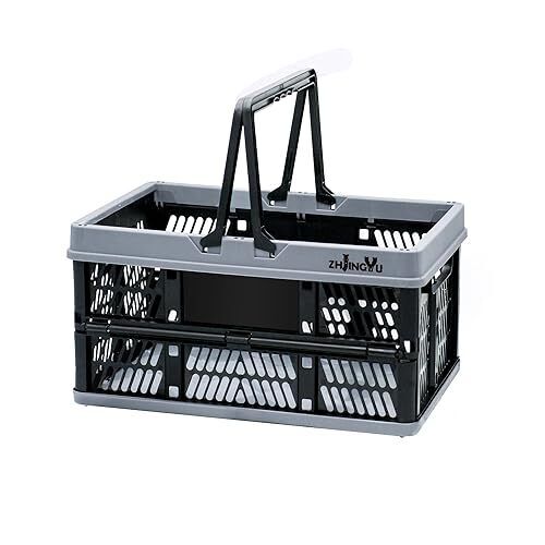 Plastic Folding Storage Crate Stackable Grocery Bin Container Cestino per (E1P)