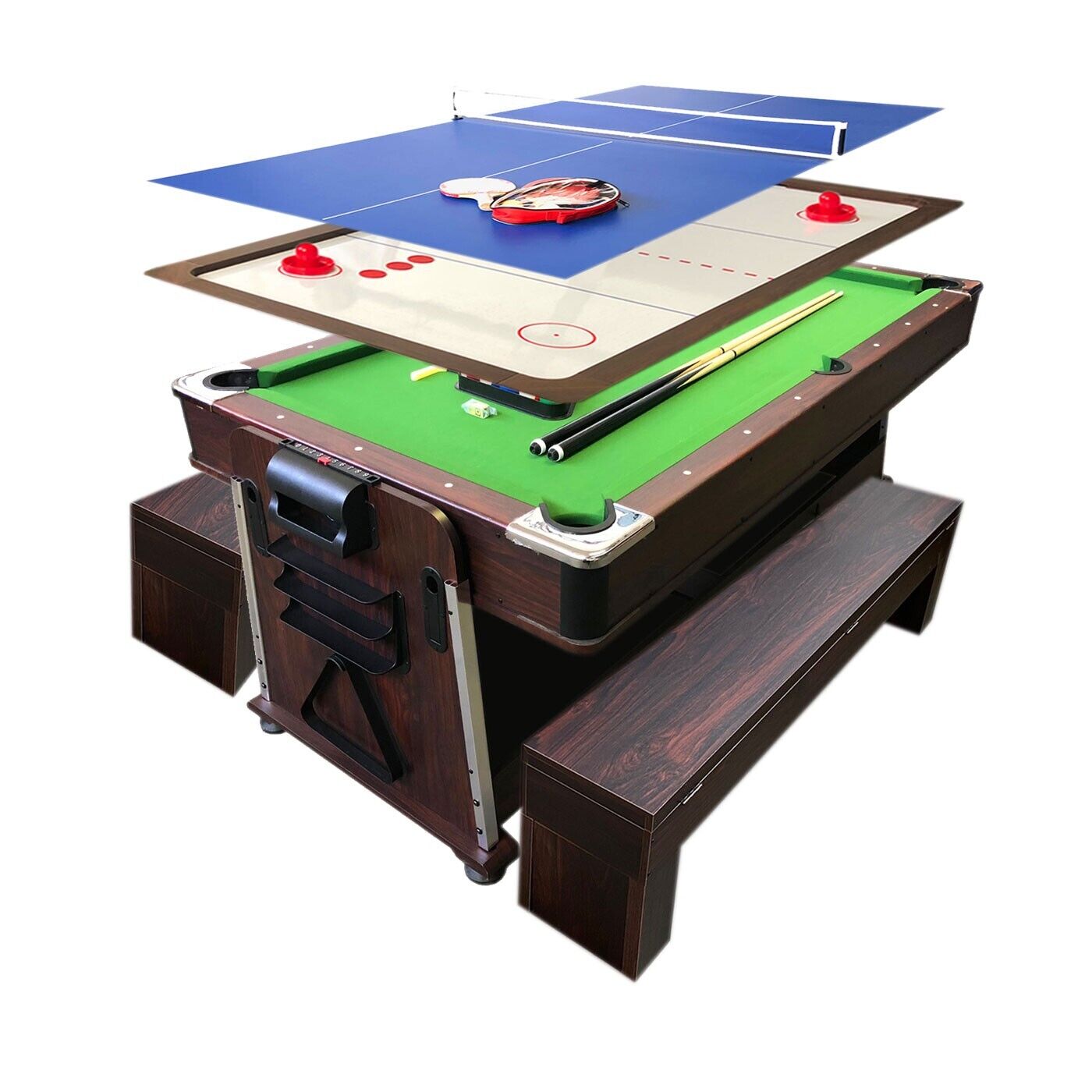 TAVOLO DA BILIARDO 7FT MATTEW + PANCHE+AIR HOCKEY+PIANO PING PONG+DIVENTA TAVOLO