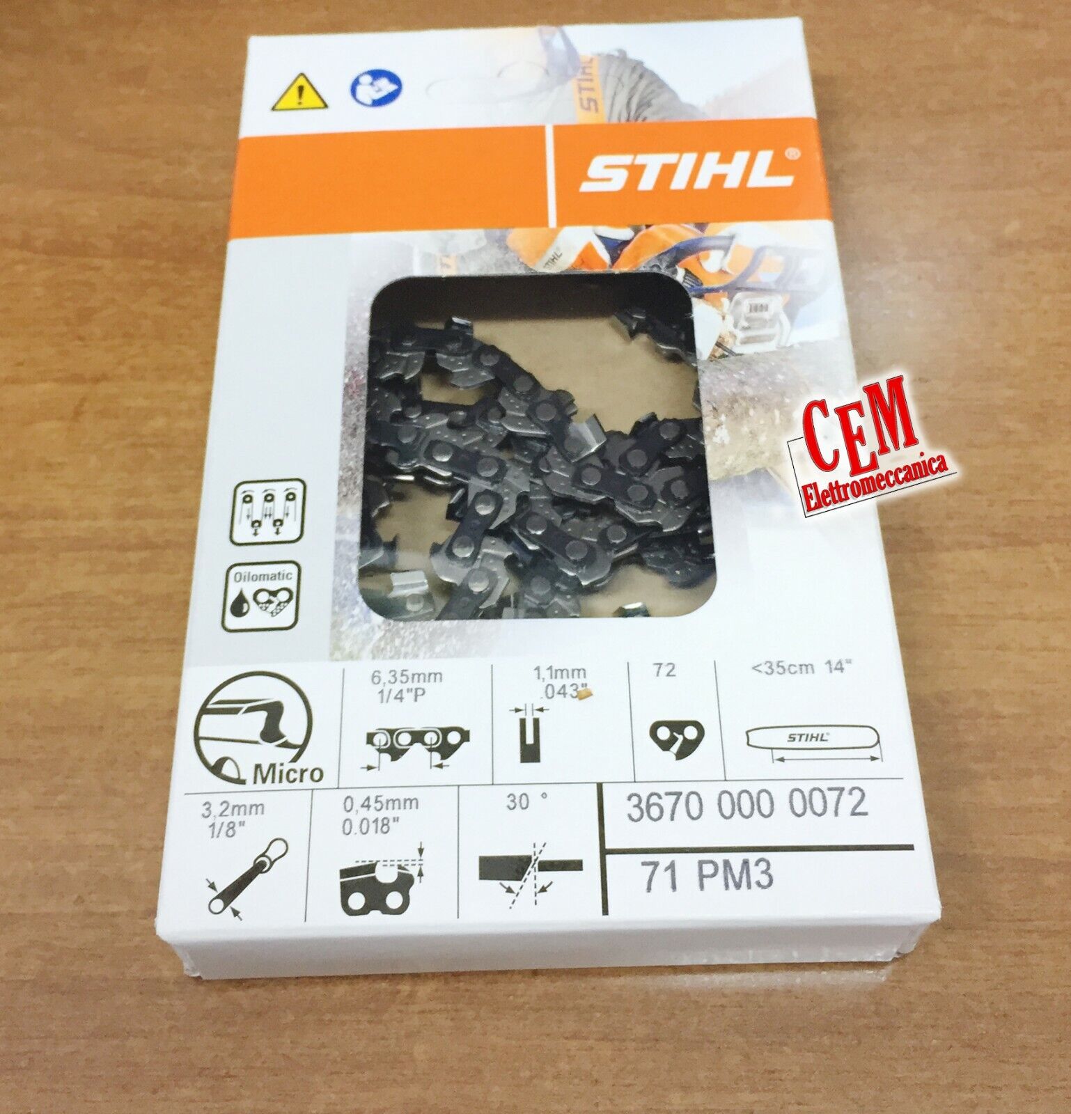Catena stihl 72 maglie da 1,1 - 1/4" P per motosega MS 193 T con barra 35 cm