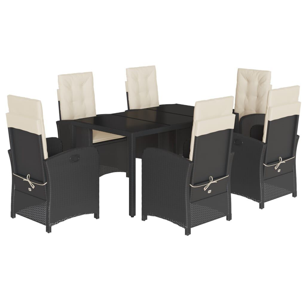 AX Soggiorno 6 Sedie Reclinabili Tavolo 12 Cuscini Crema Polyrattan Nero 3212198