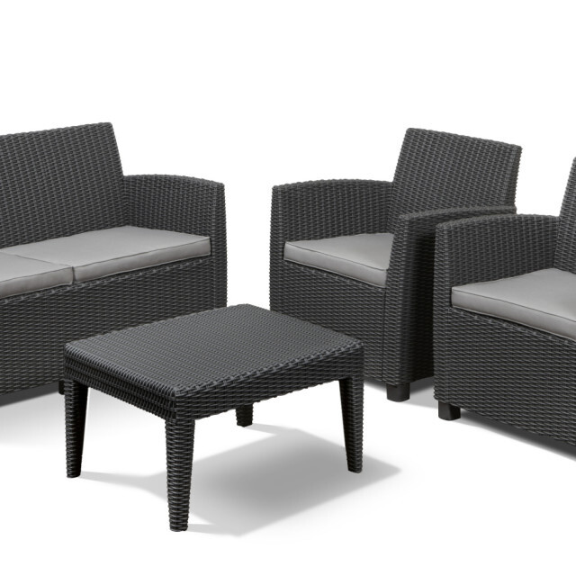 Set da giardino 4 Pezzi 4 Sedute Effetto Rattan Grafite Lounge Allibert