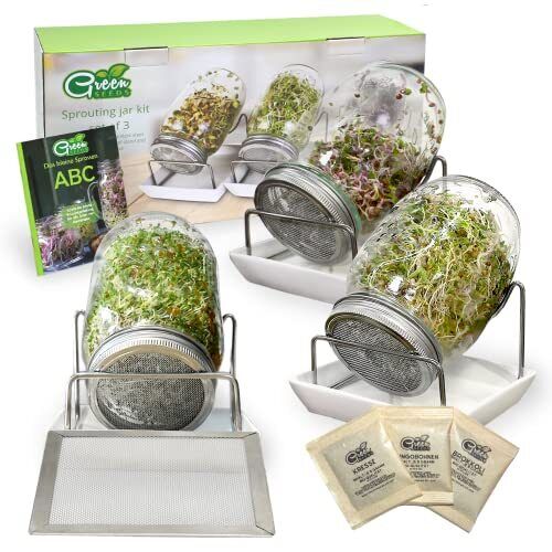 Green SEEDS Set di vasetti di germogli da 3 x 1000ml con coperchio a (W3R)