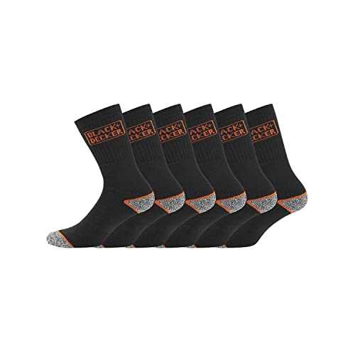 Black+Decker Calze Lavoro Uomo, Calzini Uomo Ultra Confortevoli E Resistenti, Set Di 6, Nero, Taglie 39/42