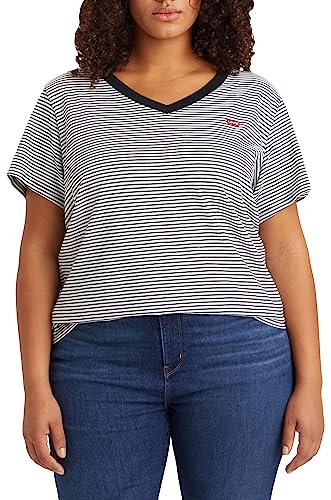 Levi'S Plus Size V-Neck Tee, T-Shirt Donna, Raita Stripe Caviar, 1Xl