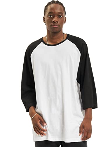 Urban Classics Maglietta Da Uomo Con Manica A Tre Quarti, Scollo Totondo, In Cotone, Lunghezza Regolare, Stile Casual, Colore: Bianco/Nero, Taglia: S