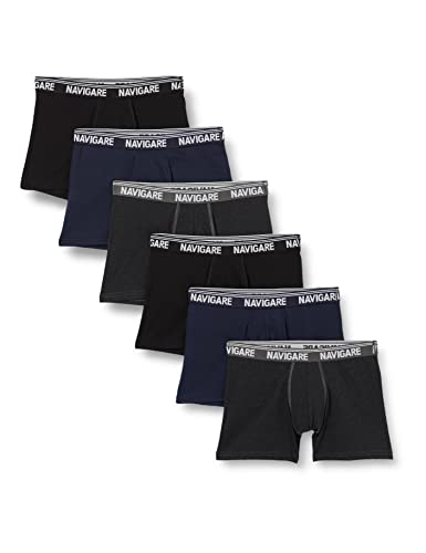 Navigare 573/E (Pacco Da 6), Boxer Uomo, Multicolore (Grigio/ Nero/ Navi), M Confezione Da 6