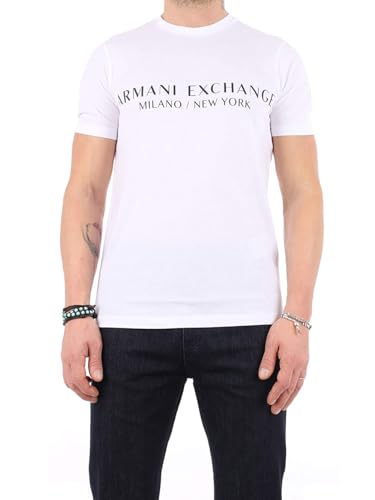 Armani Exchange T-Shirt Girocollo Con Logo Milan New York A Maniche Corte, T-Shirt, Uomo, Bianco, M