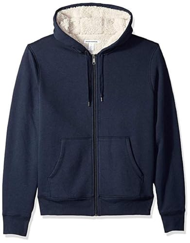 Amazon Essentials Giacca Con Cappuccio A Cerniera Intera In Pile Foderata In Sherpa (Taglie Forti Disponibili) Donna, Blu Marino Puntinato, Xl