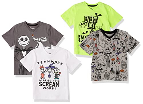Amazon Essentials Disney | Marvel | Star Wars T-Shirt Con Scollo A V A Maniche Corte Bambini E Ragazzi, Pacco Da 4, Nightmare Doodle, 9 Anni