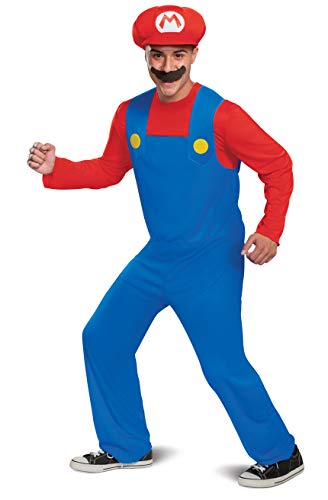 Disguise, Official Nintendo Super Bros Adult Costume With Hat And Mustache, Mario Classic, X-Large (42-46) Bambini E Ragazzi