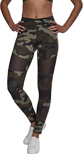 Urban Classics Leggings Donna Motivo Mimetico Con Retina Trasparente, Camo Tech Mesh, Materiale Opaco - Pantaloni Sportivi, Taglia: Xxl Colore Woodcam