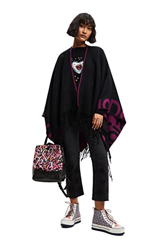 Desigual Poncho_Logo Paris, 3016 Lilac, Poncho Donna, Rosso (Red), Taglia Unica