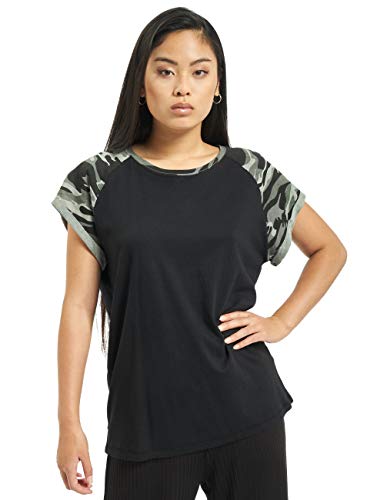 Urban Classics Ladies Contrast Raglan Tee Maglietta, Donna, Nero (Black/Dark Camo 01308), M