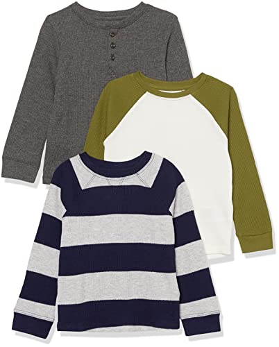 Amazon Essentials T-Shirt Termica A Maniche Lunghe Bambini E Ragazzi, Pacco Da 3, Bianco/Grigio Righe Da Rugby/Grigio Scuro, 2 Anni