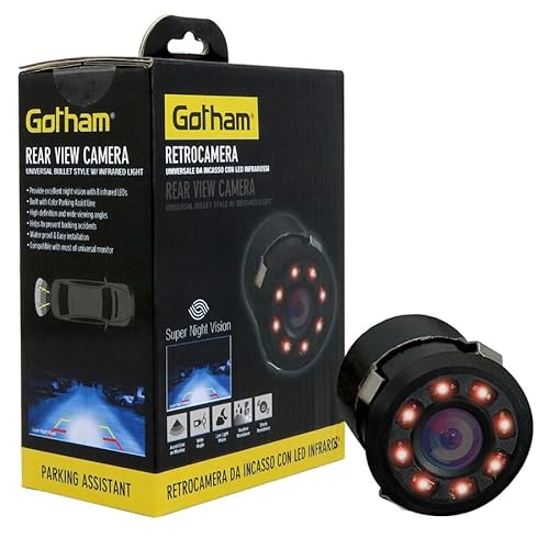 Gotham 1546991 Retrocamere E Frontecamere Retrocamera Da Incasso, 8 Led Infrarossi, Nero