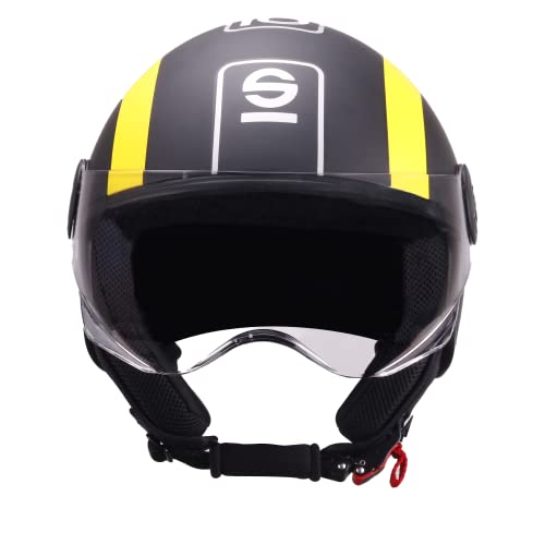 Sparco Riders Casco Moto Demi-Jet Sp601, Casco Scooter Omologato Ece 22.06, Peso & Dimensioni Ridotte Per Città E Sottosella, Nero/Giallo (Opaco), Xl