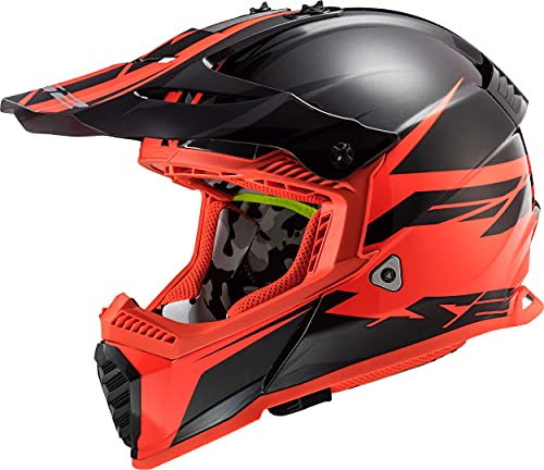 Ls2 Casco Motocross Mx437 Fast Evo Roar Unisex,Nero Opaco/Rosso,Xl