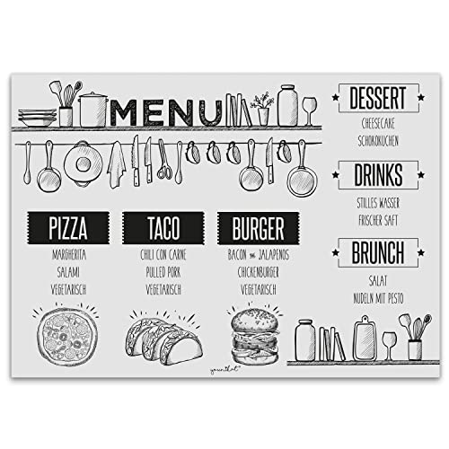 100 Tovagliette Da Tavola Di Carta Con Motivo Menu Din A3 Rettangolare I Set Tovagliette Di Carta Colore Nero-Grigio, Vintage I Set Tovagliette Di Car