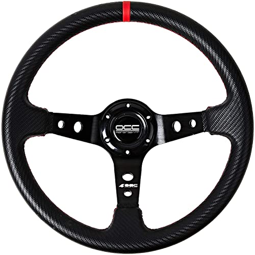 Occ Motorsport Volante Offset Modello Track Vinile Carbon Look Bracci Neri - Profondità 90 Mm - 350 Mm (14 Pollici)