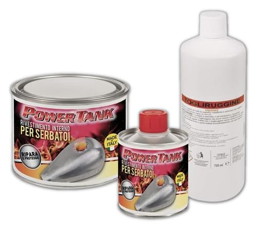 Power Tank - Trattamento Serbatoio Moto (8/10 Litri) Kit Piccolo Small 350 Gr Per Interno Serbatoi Elimina La Ruggine Ripara Protegge Arrugginito Da M