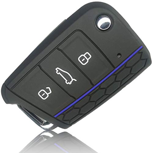 Foamo Custodia Per Chiave Dell'Auto, Compatibile Con Vw Golf 7, Seat, Skoda, In Silicone, Per Chiavi Dell'Auto, Colore Nero E Blu