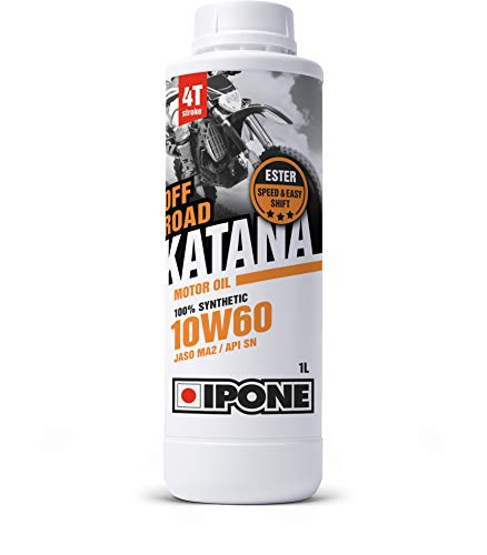 Ipone – Olio Motore Moto 4 Tempi Katana Off Road 10W60 - 100% Sintetico - Aumenti Di Giri Più Fluidi - Cambio Veloce E Accurato - Tanica Da 1 Litro