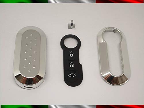Topbest Cover Chiave Guscio + Tasti Tastini In Gomma + Gancio Portachiavi Compatibile Con Fiat 500 Grande Punto Evo Bravo Panda 500L Lancia Y Ypsilon