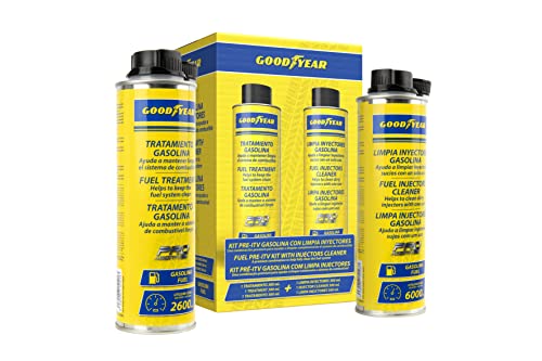Goodyear Pro Additives Kit Di Pre-Ispezione Benzina Con Detergente Per Iniettori, Additivo Benzina 300+300 Ml