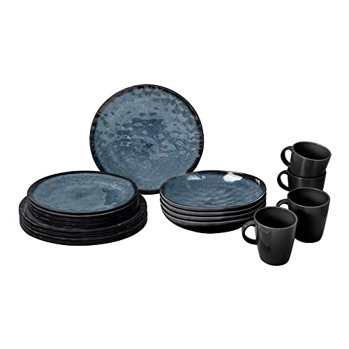 Brunner Set Stoviglie Da Campeggio (Set 16 Pezzi) Per 4 Persone - Lunch Box Venetian - In Melamina Stone Touch Di Alta Qualità, Antiscivolo E Resisten