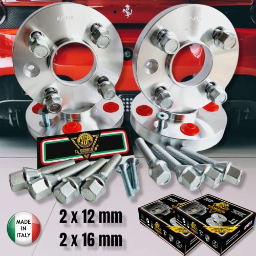 Igp 4 Distanziali 12+16 Mm 4 X 98 Mozzo 58.1 + 16 Bulloni Compatibili Con Alfa Romeo Mito Type 955 Dal 2008 In Poi *Ok Auto Ruota Cerchi In Lega