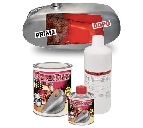 Power Tank - Trattamento Serbatoio Moto (20/25 Litri) Kit Medio Medium 700 Gr Per Interno Serbatoi Benzina Elimina La Ruggine Ripara Protegge Arruggin