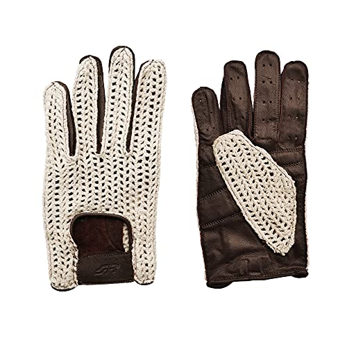 Simoni Racing Gv2Xl Guanti Da Guida Per Auto In Stile Vintage In Morbida Pelle E Rete In Cotone,Taglia Xl