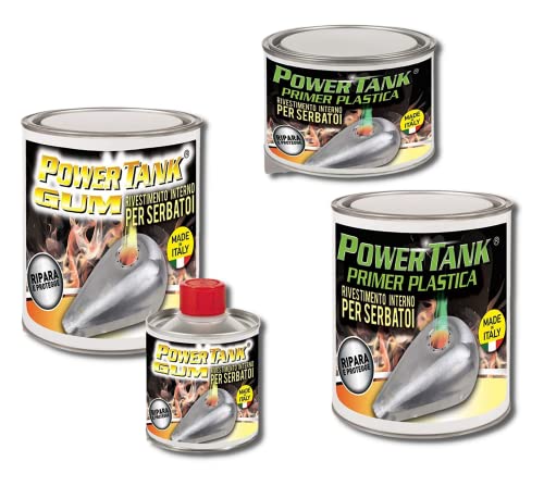 Power Tank - Kit Gum E Primer Plastica - Trattamento Fai Da Te Ripara, Rigenera , Protegge Serbatoio In Plastica,Resina - 1 Gum 1,3 Kg E 1 Primer Plas