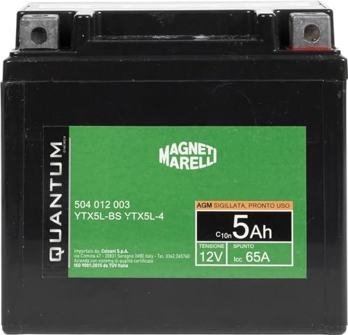 Magneti Marelli Batteria Moto E Scooter Tecnologia 5Ah 12V 65A Agm Sigillata Polo Positivo Destro