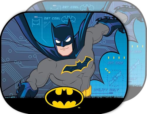 Coppia Tendine Laterali Auto Parasole Viaggio Batman Bambino 44 X 35Cm Dc Comics Supereroi Uomo Pipistrello Giallo Nero