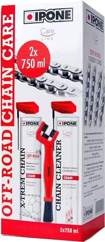 Ipone – Pack Manutenzione Catena Moto Fuoristrada – Off-Road Chain Care – Chain Cleaner 750 Ml + X-Trem Chain Off-Road 750 Ml + Spazzola Per Catena Mo