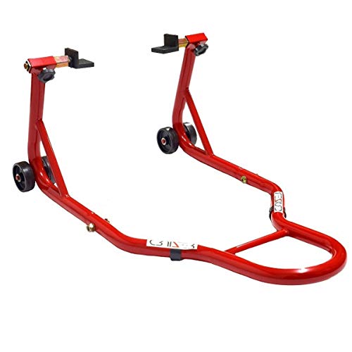 Cruizer - Cavalletto Posteriore Alzamoto Suzuki Triumph Di Colore Rosso Con Attacchi A Piastra, Ruote Sottostanti E Barre Laterali Di Rinforzo Regolab