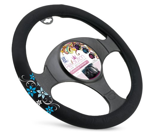 Bottari 29211 Bottari 29211 Coprivolante Per Auto "My Star" - Universale - Colore Nero Con Ricamo Fiori Azzurri, Azzurro