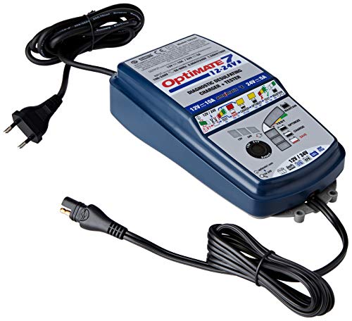 Tecmate Optimate 7 12V-24V Tm260, Caricabatterie Con Recupero Di Batteria, Manutentore E Tester 8 Fasi 12V-10A / 24V-5A