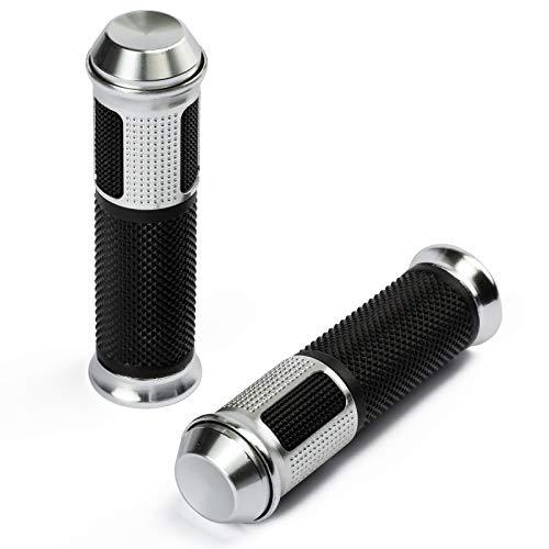 Coppia Manopole Custom Universali Moto Metallo Strada Racing 22Mm Argento