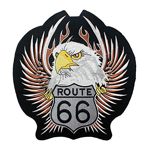 Badge Termoadesiva Patch Tessuto Route 66 Toppa Falco Nero Moto Gilet Giacca