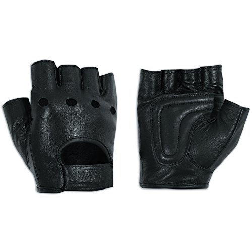 A-Pro Guanto Senza Dita Pelle Auto Moto Chopper Custom Mezze Dita Nero S