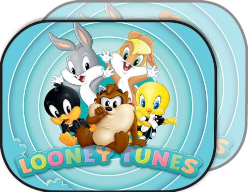 Coppia Tendine Laterali Parasole Auto Baby Looney Tunes Bambino Bambine 44 X 35 Cm Cartoni Bugs Bunny Duffy Duck Lola Bunny Titti Silvestro Tuz Azzurr