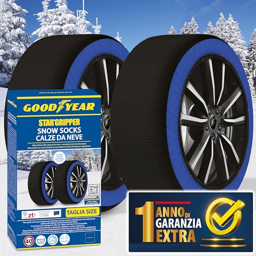 Calze Da Neve Goodyear Star Gripper Omologate Italia En 16662-1:2020 Due Catene Da Neve In Tessuto Per Auto. Snow Sock Taglia Xl