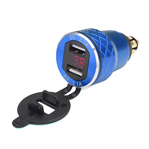 Alamor 12V-24V 4.2A Voltmeter Rosso Moto Dual Usb Din Socket Per Moto Bmw - Blu
