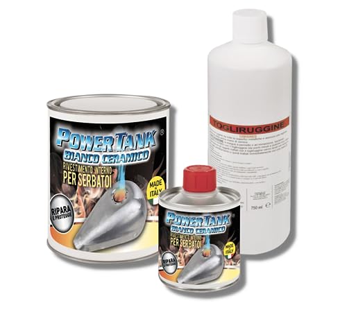 Power Tank Bianco Ceramico Trattamento Serbatoio Moto (20/25 Litri) Kit Medio Medium 700 Gr Per Interno Serbatoi Elimina La Ruggine Ripara Protegge Ar